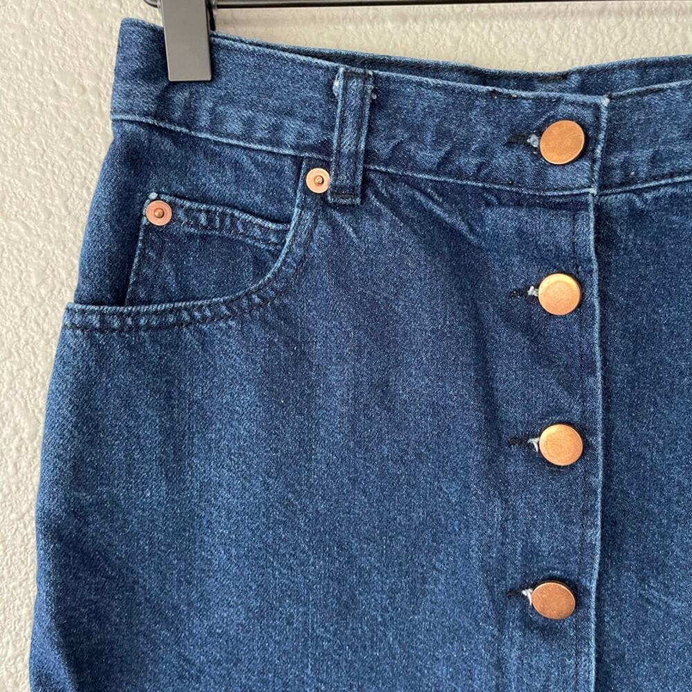 Asos Full Button Front Straight Cotton Blue Denim Jean Pockets Womens Skirt 4 - Picture 2 of 4